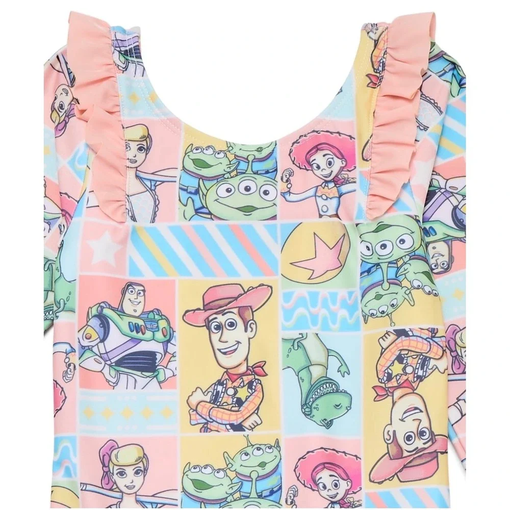 Disney Pixar Toy Story Girls 5T Long Sleeve One Piece Swimsuit Woody Buzz NWT
